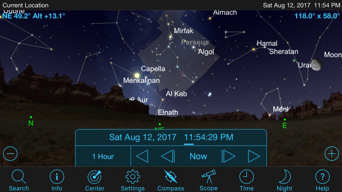 Если мы не имеем дело с расположением созвездий, мы можем использовать мобильные приложения, такие как доступные для Android и iOS Star Walk или Celestron Sky Portal, из которых можно сделать снимок экрана ниже