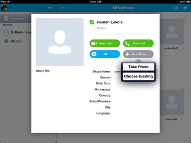 Быстрый доступ: новая кнопка «Отправить фото» позволяет передавать фотографии из контакта (приложение для iPad показано здесь)