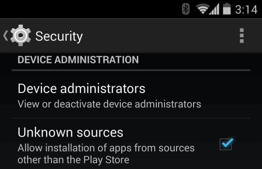 Для этого перейдите в настройки Android, затем в раздел Безопасность, а затем включите Неизвестные источники